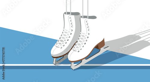 Elegant ice skates on blue rink highlighting winter sport beauty