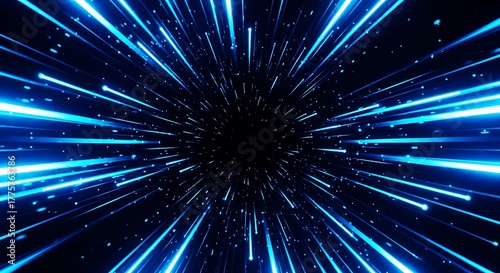 Futuristic Light Tunnel with Blue Glowing Streaks: Abstract Hyperdrive Background for High Speed Data Transfer and Technology Concept