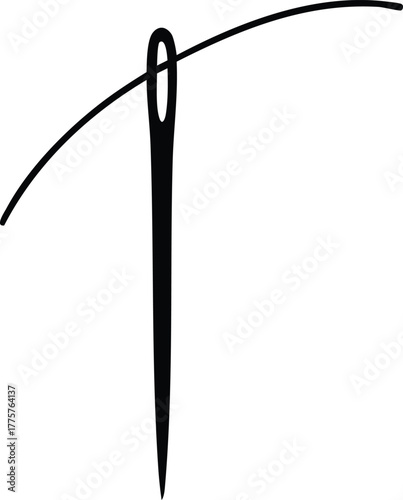 Sewing needle with thread vector icon simple black outline design for textile crafts and tailoring projects 