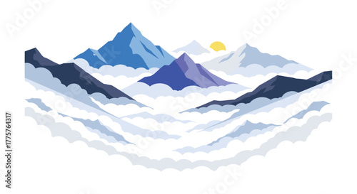 Majestic mountain peaks in morning light above cloud layers