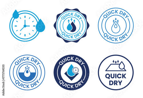 Quick Dry Material Property Icon Set for Fabrics and Textiles