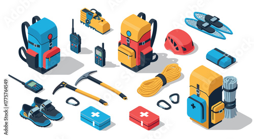 Essential isometric camping gear for outdoor adventures and hiking safety