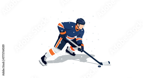 Hockey player in action on ice rink in a modern flat design