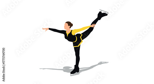 Silhouette of female figure skater performing graceful pose on ice