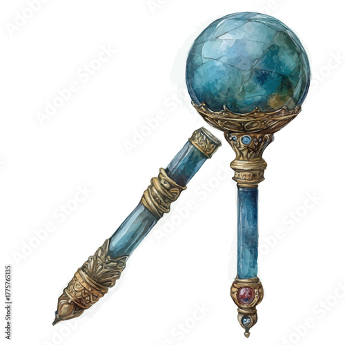 Sceptre, watercolor illustration vector, isolated on a white background.