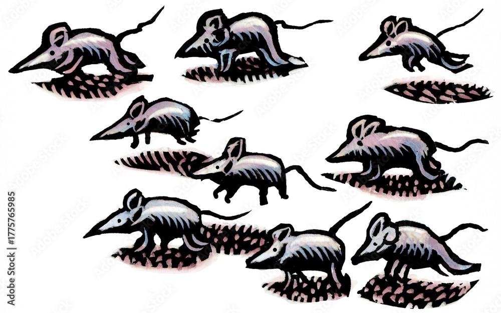 Fototapeta premium spot illustration of nine mice or rats