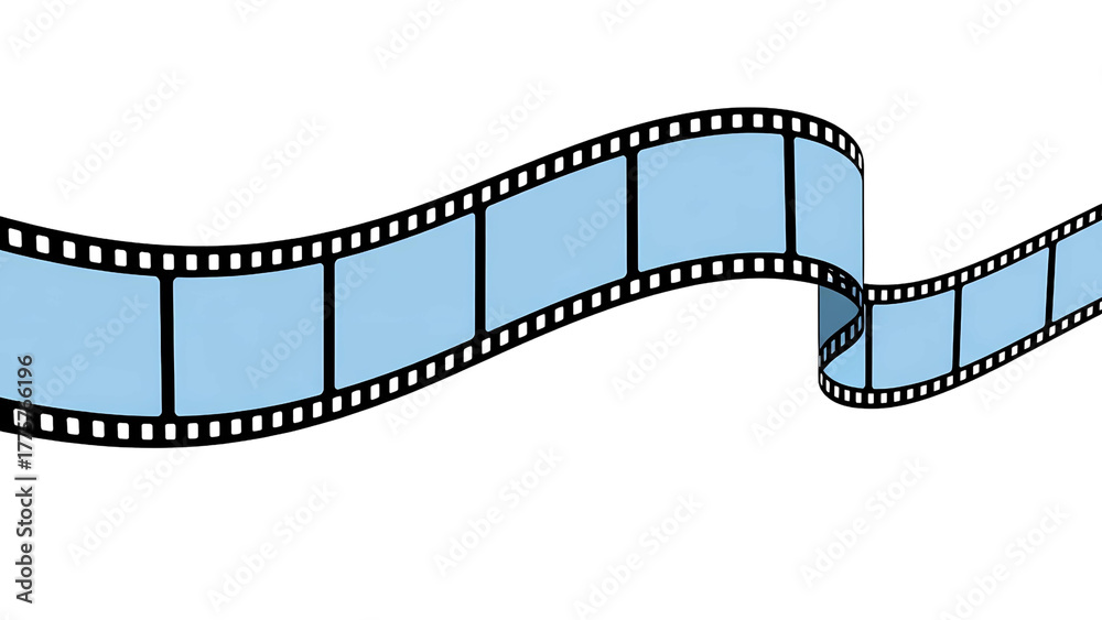 Fototapeta premium Waving blue film strip reel illustration for cinema and movie production projects on a transparent background