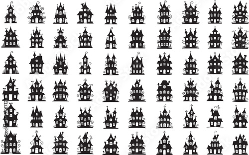 Spooky haunted house icon with a mysterious atmosphere and eerie glow