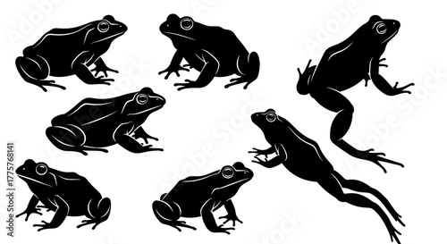 Collection of various frog silhouettes in different poses.