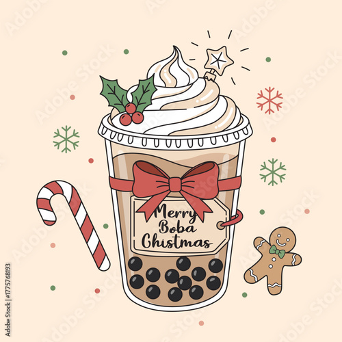 Bubble milk tea with Christmas theme.