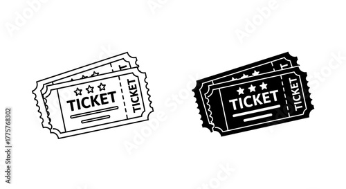 Two tickets illustration black and white design for entertainment events.