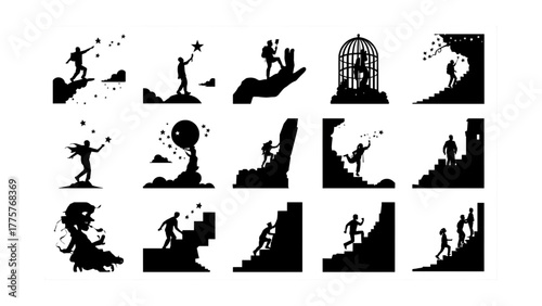 Overcoming Obstacles and Personal Growth - Silhouettes of Perseverance, Success, and Transformation