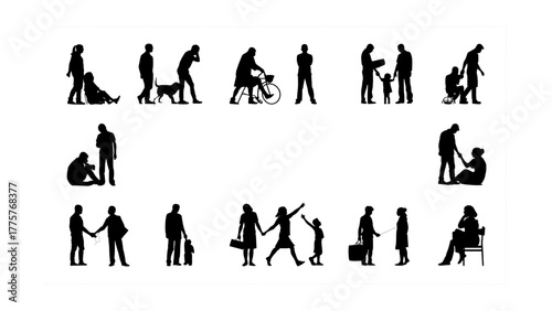 Human Connections and Daily Interactions - Silhouettes of Relationships, Friendship, Family, and Community Bonding