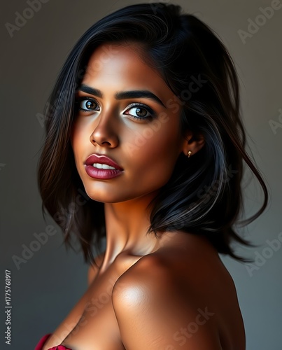 Portrait of Young Beautiful Brazilian Woman Model in Studio