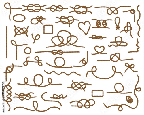 Nautical rope knots vector decorative set, Hand drawn style