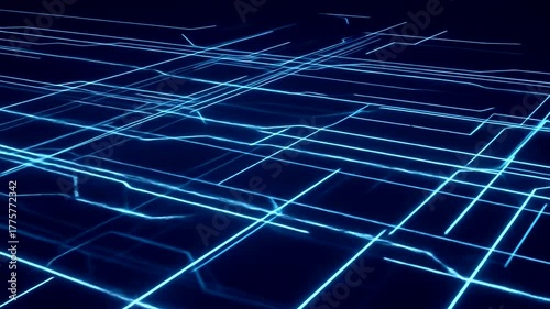 Futuristic digital landscape with glowing blue lines representing technology