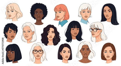 Diverse Portrait Collection: A vibrant gallery showcasing the beauty of diversity, featuring a series of meticulously crafted portraits that capture the essence of different women and styles.