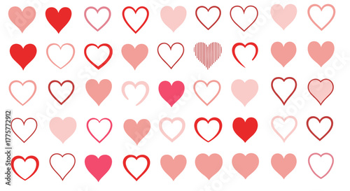 Harmony of Hearts: An array of various hearts, each a unique expression of love and affection. A delightful arrangement, perfectly illustrating themes of romance and emotion.