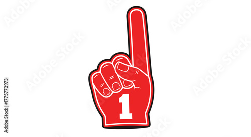 Number One: A bold, red foam hand raised high, its index finger proudly pointing upwards, a symbol of dominance and achievement.