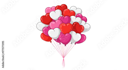 Heart Balloons Bouquet: A whimsical illustration of a bouquet composed of heart-shaped balloons in vibrant colors. Symbol of love and affection.