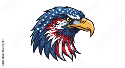 Patriotic Eagle Icon: A majestic eagle head, its feathers a canvas of the nation's colors, embodies the spirit of freedom and strength, with an unyielding gaze.
