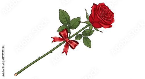 Radiant Rose: A vibrant red rose, elegantly adorned with a delicate bow, stands as a timeless symbol of love, beauty, and heartfelt emotions.