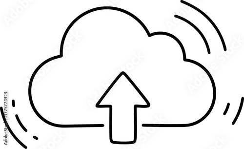 Simple outline icon of cloud uploading data with wireless signals