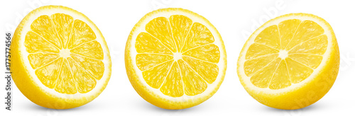 Set of lemon halves isolated. Half of ripe lemons collection with clipping path.