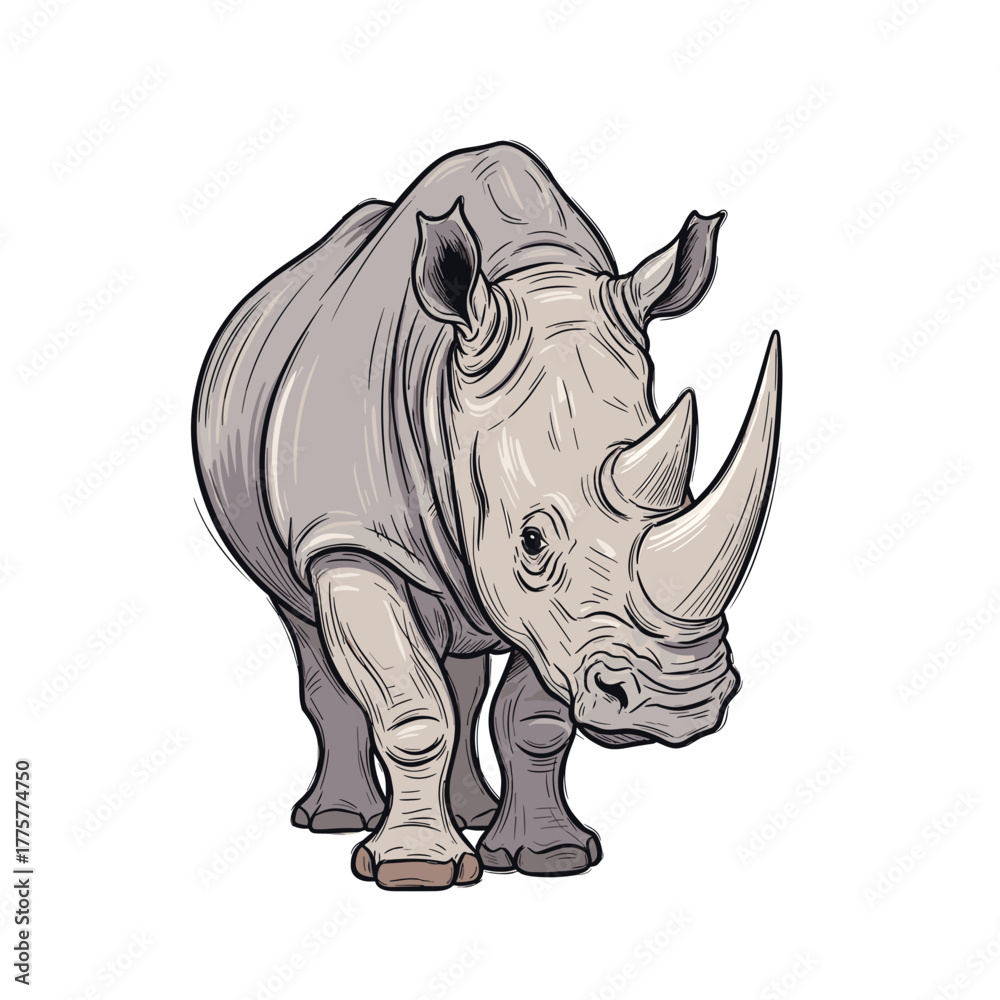 Fototapeta premium Rhinoceros standing in a natural pose with detailed features 