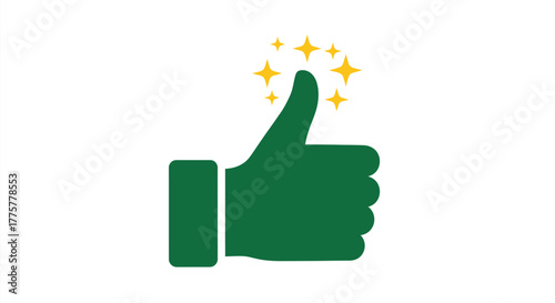 Green hand gesture showing a thumbs up with golden sparkling stars
