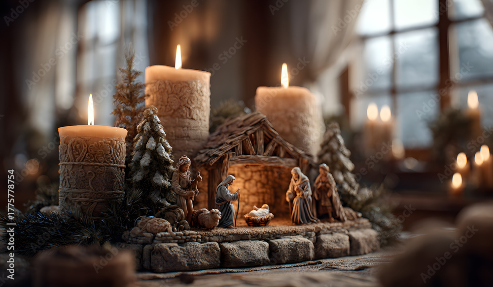 Fototapeta premium Advent Candles and Creche Week 2