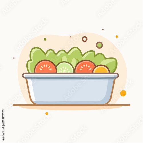 Pixel Art Salad Bowl With Lettuce Tomato Cucumber And Orange Slices In Pastel Colors With Soft Lighting And Simple Background