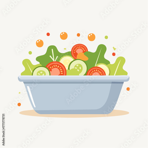 Fresh Salad Bowl with Tomatoes Cucumbers and Lettuce Overflowing with Healthy Ingredients on a Light Background
