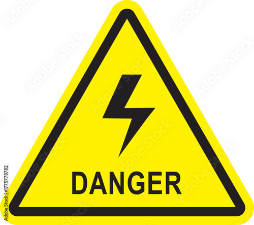 High Voltage Danger Warning Sign with Lightning Bolt