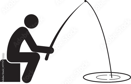 Stick Figure Icon of a Person Ice Fishing