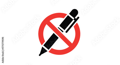 A black pen with a red prohibition symbol over it