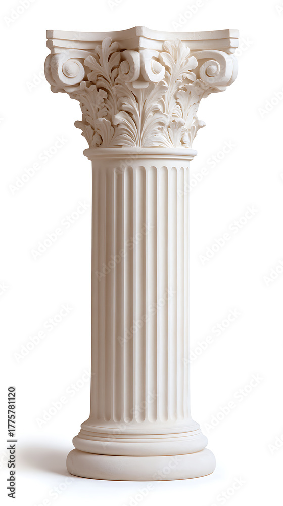 Fototapeta premium A detailed architectural column stands tall, its fluted shaft and ornate capital showcasing craftsmanship. A study in classical design and enduring structural elegance.