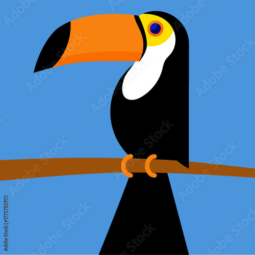 Tucano em galho – ilustração de ave tropical