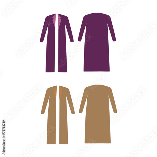 Simple vector illustration set of a modern abaya or open-front long cardigan fashion template