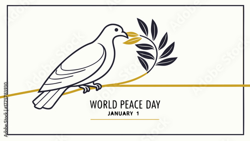 World peace day dove with olive branch vector illustration for january first celebration and promotion