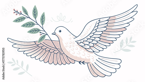 Dove with olive branch vector illustration for peace symbol and hope concept art design element image