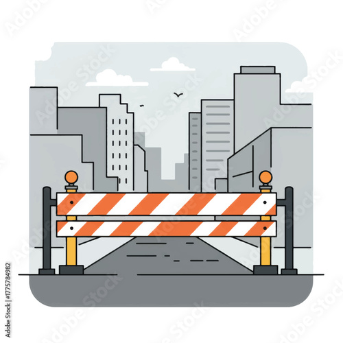 Orange and white striped construction barrier blocking a city street.