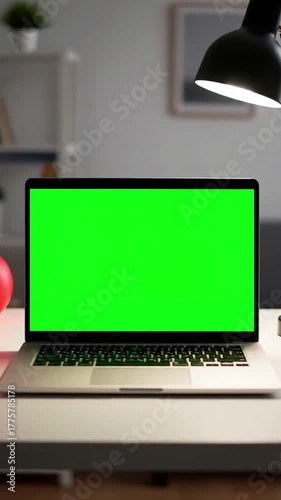 Wallpaper Mural Digital Workspace Solutions with green screen laptop computer sitting on a home work desk next to lamp footage shot red available in 4k and hd download the preview for free distortion, overlay Torontodigital.ca