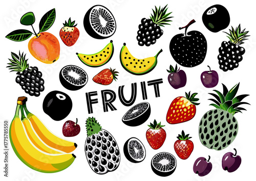 Vibrant Assortment of Fresh Fruits Collection on White Background