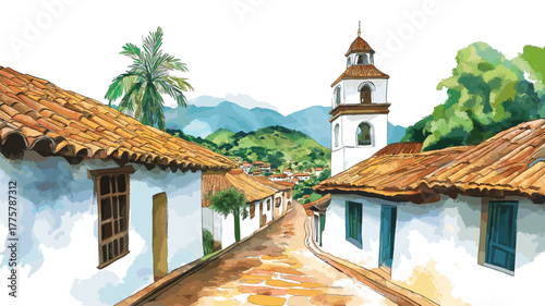 Barichara. Barichara hand drawn watercolor illustration