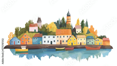 Chiloe Island. Chiloe Island hand drawn watercolor illustration