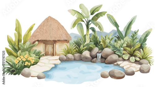 Papallacta Hot Springs. Papallacta Hot Springs hand drawn watercolor illustration