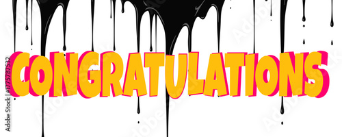 Bold, colorful lettering spells "CONGRATULATIONS" in yellow with a pink outline. Above the text