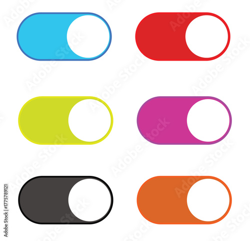 Vector illustration of a collection of power button icons: on off, shutdown, power off, with a flat design for applications, websites, posters, banners, and stickers.