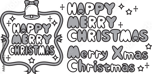 Cute Christmas Lettering Set | Handwritten Calligraphy & Greeting Text for Commercial Design(monochrome)-かわいいクリスマス文字デザインセット｜手書き風・カリグラフィー・商用グリーティング素材(モノクロ)